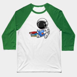 Cute Astronaut Reading Book Cartoon Baseball T-Shirt